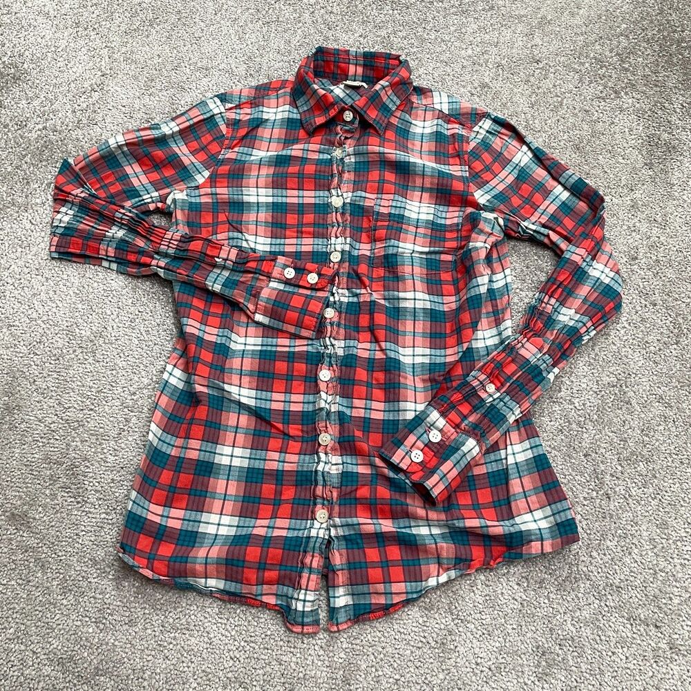 J. Crew Button Down Shirt Womens XXS Multi Plaid Long Sleeve Cotton Casual Top
